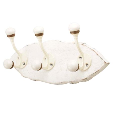 White Cream Double Loop Ceramic Iron Wooden Hooks